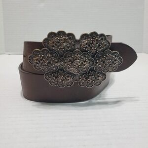 Vintage Gold Tone Floral Pattern Belt‎ Buckle  Kenneth Cole Belt Made Italy